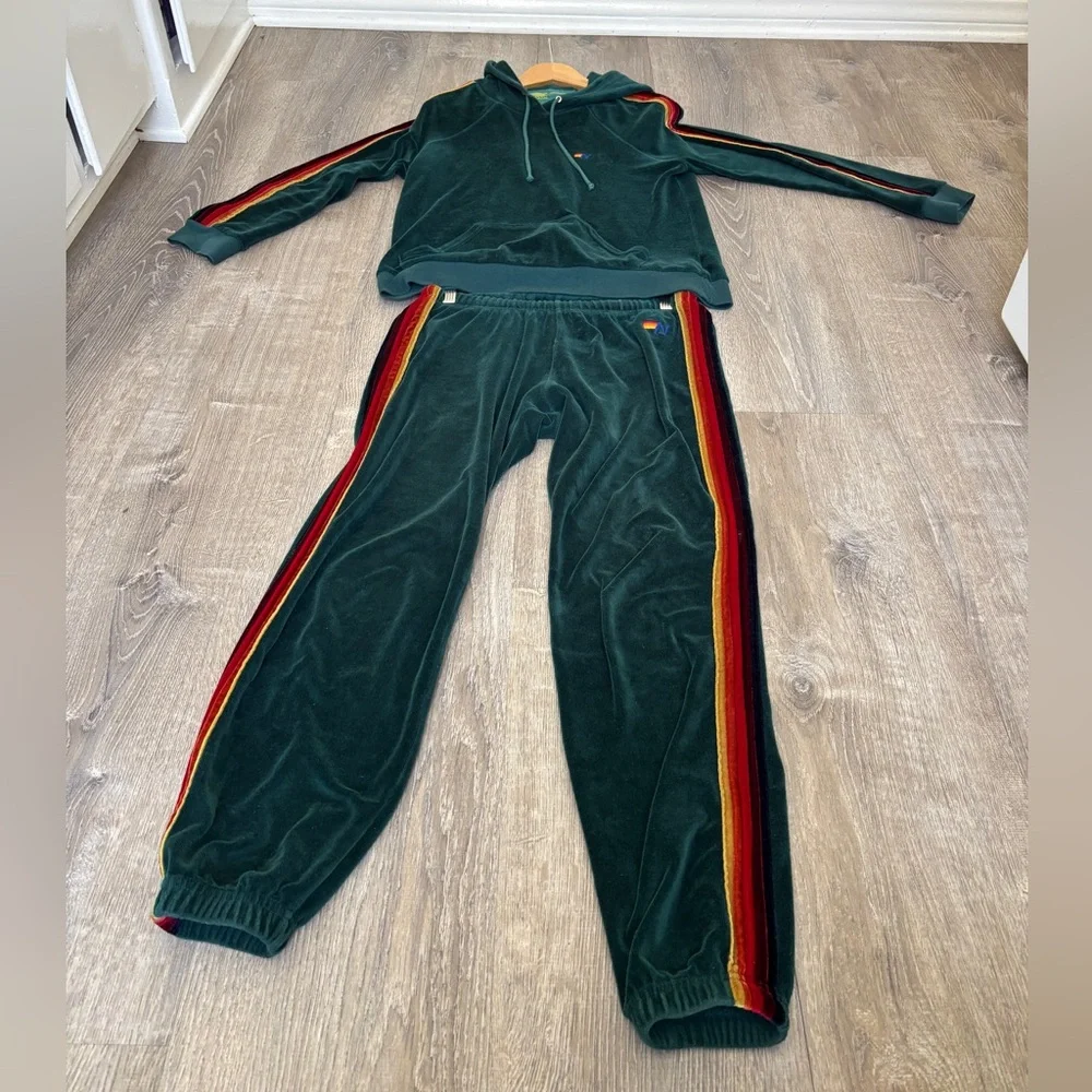 Aviator Nation Teal Velour Set with Stripes - Picture 5 of 5